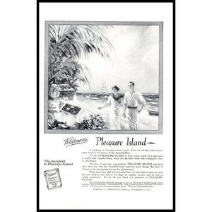 1924 Whitman's Pleasure Island Chocolates Vintage Print Ad Young Couple Wall Art